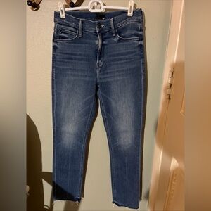 MOTHER Dark Blue High Waist Ankle Fray Jeans